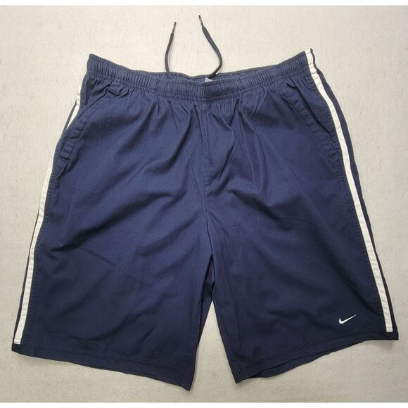 Y2K Nike Shorts Mens XL Blue White Cotton Casual Diagonal‎ Back Pockets - Picture 1 of 9